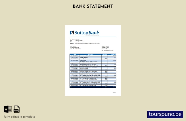 listo para imprimir plantilla de Excel de extracto bancario de Ohio Sutton de EE